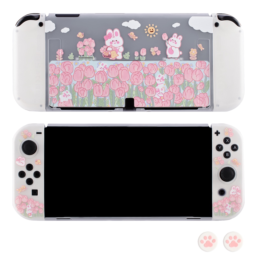 Ốp Bảo Vệ Máy Chơi Game Nintendo Switch Hình Thỏ Và Hoa Tulip Đáng Yêu