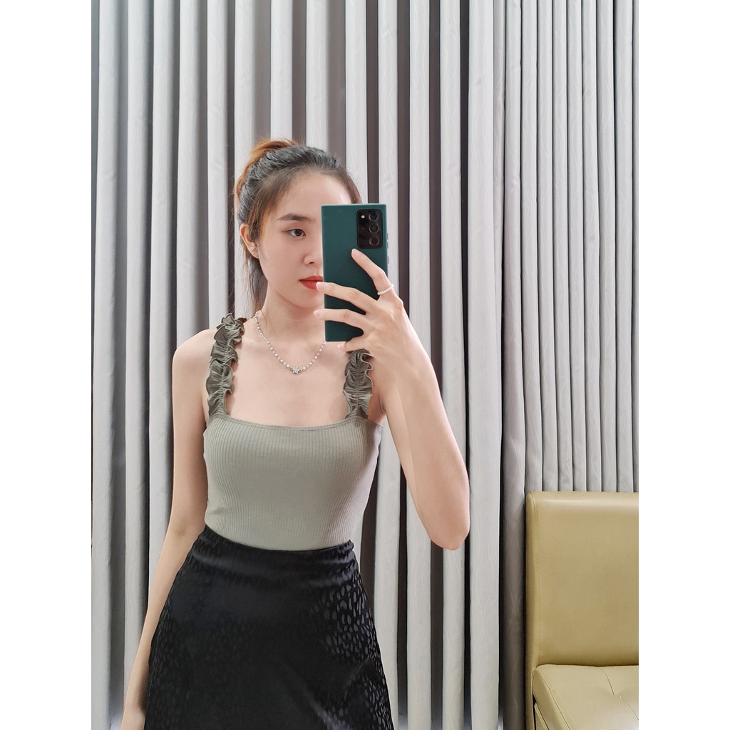 Q9336 - Bodysuit thun gân 2 dây bèo, trơn