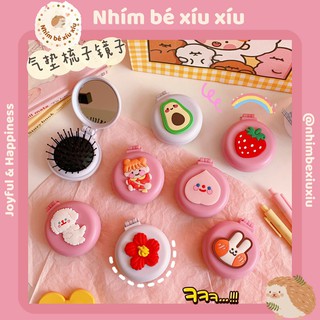 Gương gấp mini kèm lược massage gỡ rối hoạt hình tiện lợi nhimbexiuxiu