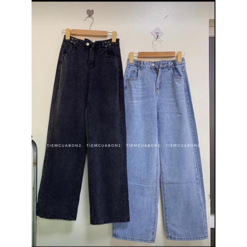 Quần Jeans Ống Rộng Nữ Chỉnh Eo - Quần Bò Ống Rộng Gài Khuy Nữ Quảng Châu ( Có Sẵn )