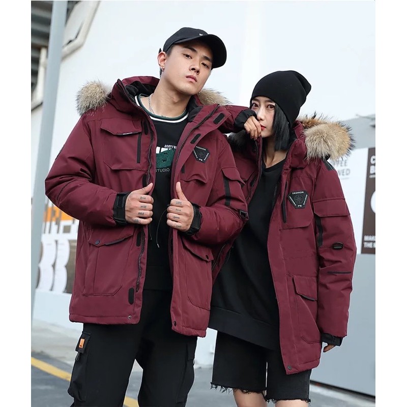 ÁO PARKA NAM MÙA ĐÔNG CHẤT PHAO KAKI KHÔNG THẤM NƯỚC CÓ THỂ MẶC ĐÔI DÁNG UNISEX CÓ MŨ THÁO RỜI