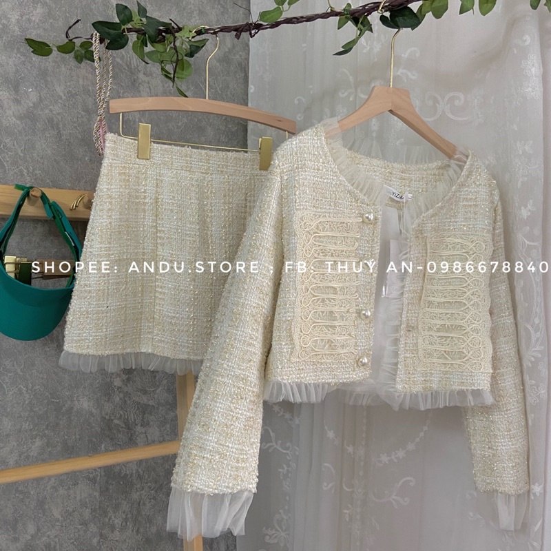 Set dạ tweed viền bèo⚡️ANDUSTORE⚡️ tiểu thư, sang chảnh.