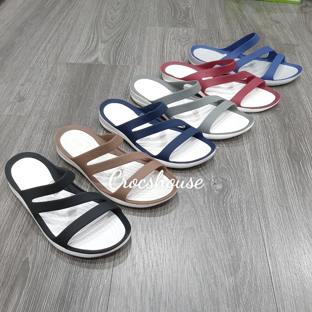 Dép crocs nữ quai ngang nhựa cao cấp, dép quai ngang crocs swiftwater nữ giá rẻ 3 quai - Crocs house