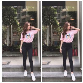 Quần jean nữ màu đen lưng cao