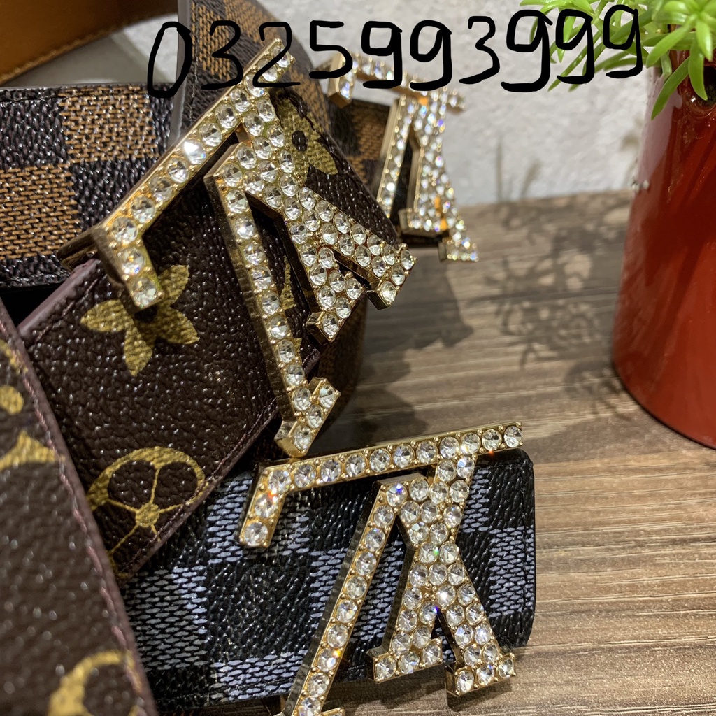 Thắt lưng nam LV, dây lưng nam cao cấp, mặt kim loại nguyên khối đính đá trẻ trung lịch lãm
