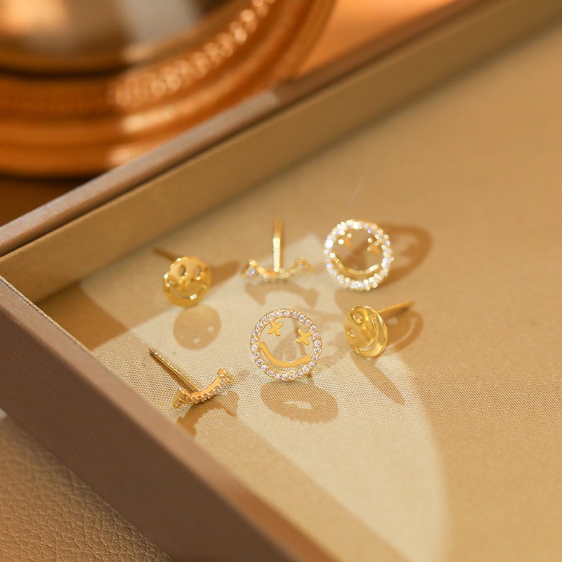 [Jiudolan] Set 6 Đôi Bông Tai Mạ Bạc 925 Hình Mặt Cười Phong Cách Hàn Quốc Thời Trang Mùa Hè Dành Cho Nữ