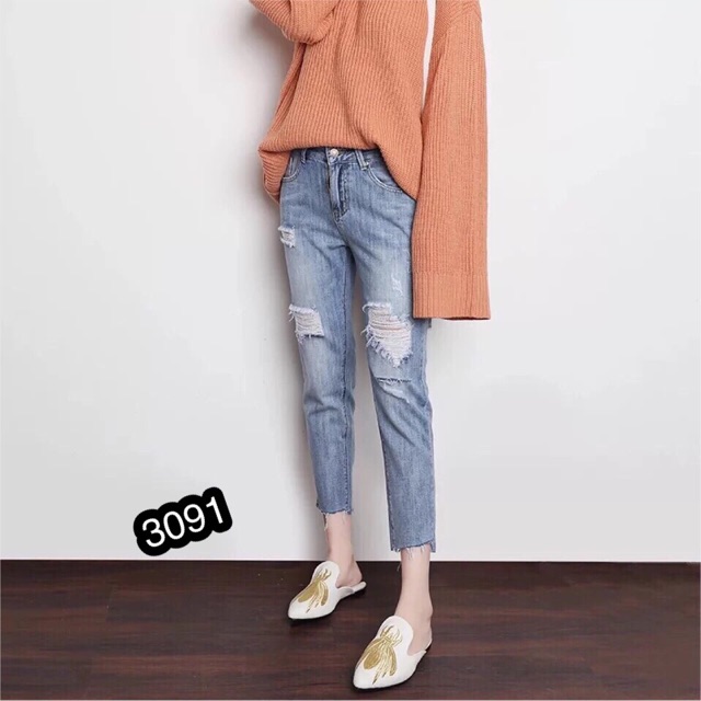 ⚡️Quần Jeans Dáng Baggy Rách Gối - 3091