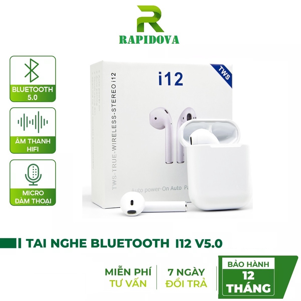Tai Nghe Bluetooth Không Dây Chính Hãng I12 Nhét Tai Phụ Kiện Tai Nghe Điện Thoại IOS Và Android | I12 Rapidova