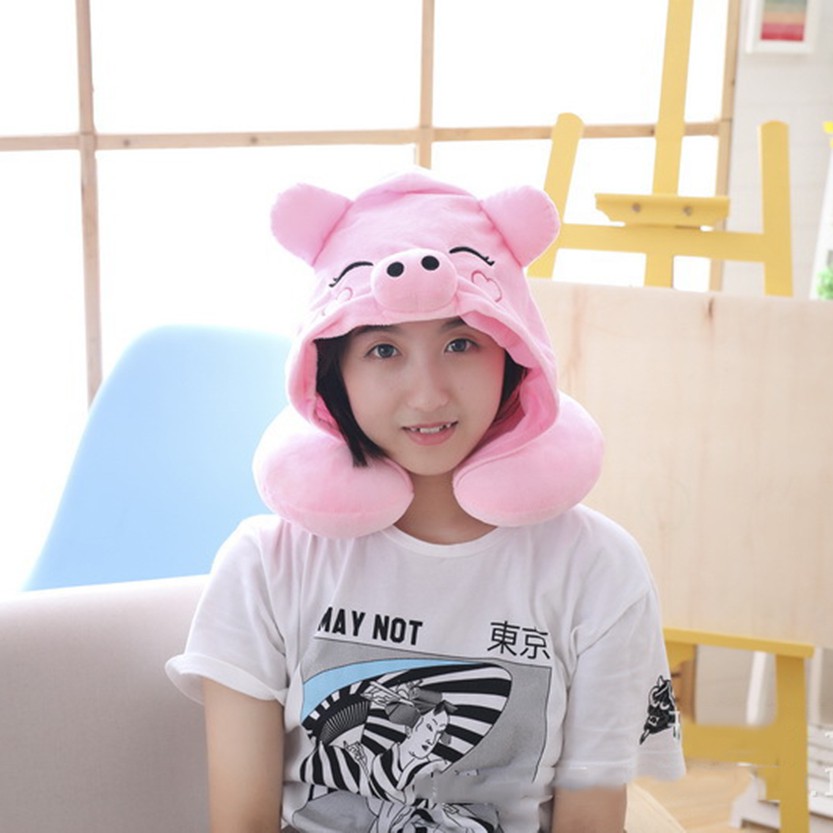 Gối Kê Cổ Chữ U Có Mũ Cute.