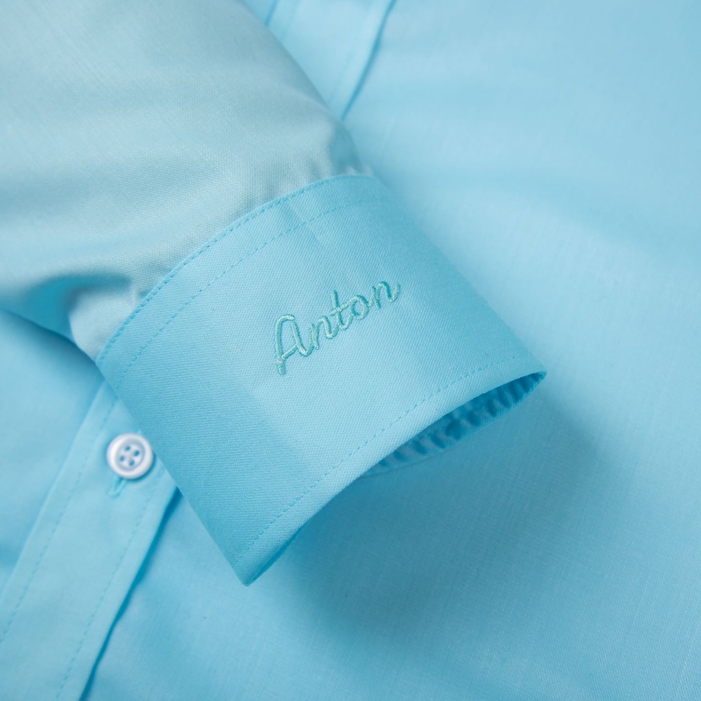 Áo Sơ Mi Nam Công Sở Trung Niên Thương Hiệu Anton Xanh Ngọc Trơn Dài Tay Vải Cotton - YA15