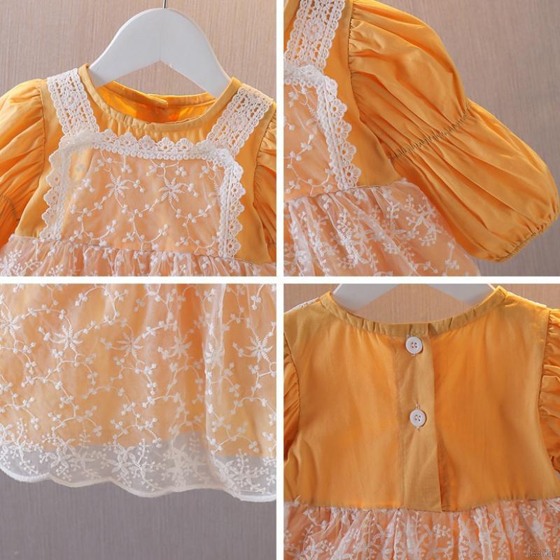 Đầm phối ren dài tay phong cách công chúa xinh xắn