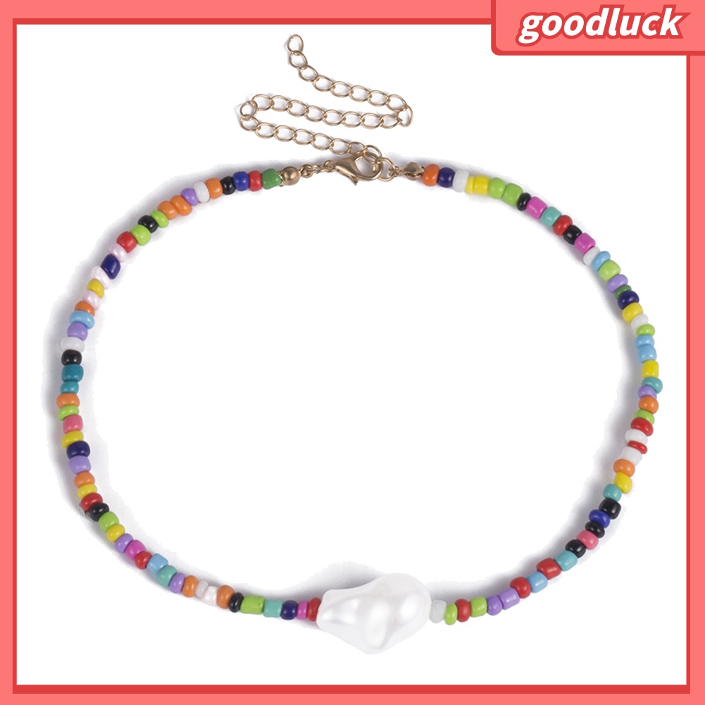 Vòng Cổ Choker Xỏ Hạt Phối Ngọc Trai Phong Cách Bohomian Cho Nữ