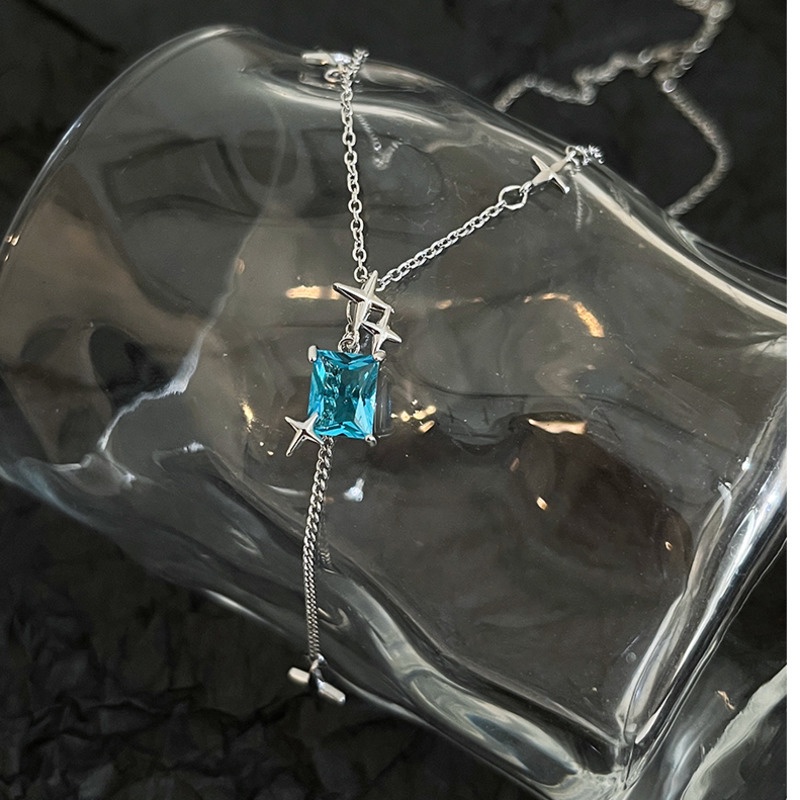 Vòng cổ Đính Đá Zircon Xanh Dương Thiết Kế Đơn Giản Tinh Tế