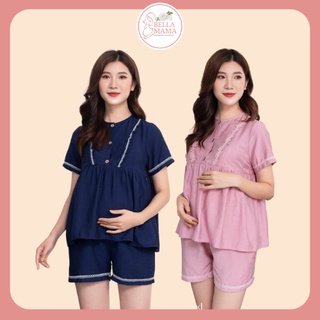 Bộ Bầu Mặc Nhà Mùa Hè Chất Đũi Mềm Mịn Mát,Hàng Việt Nam,Đồ Bầu Sau Sinh Khóa Kéo Ngực Chun Chỉnh Bụng  Bella Mama BN05