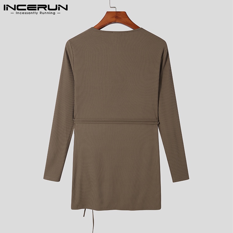 Áo INCERUN dài tay cổ tròn thiết kế độc đáo