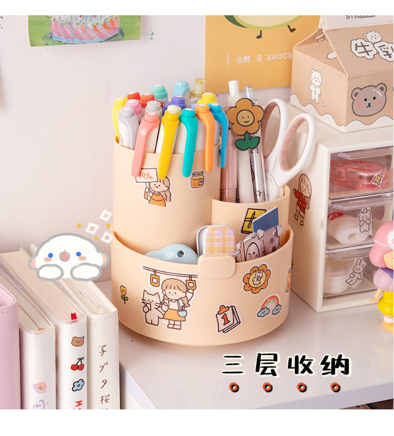 Hộp đựng văn phòng phẩm bằng nhựa hình tròn có thể xoay đa chức năng tiện dụng cho học sinh