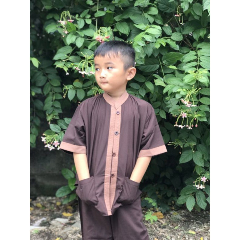 BỘ ĐỒ LAM ĐI CHÙA TRẺ EM VẢI KATÊ, TRANG PHỤC PHẬT TỬ