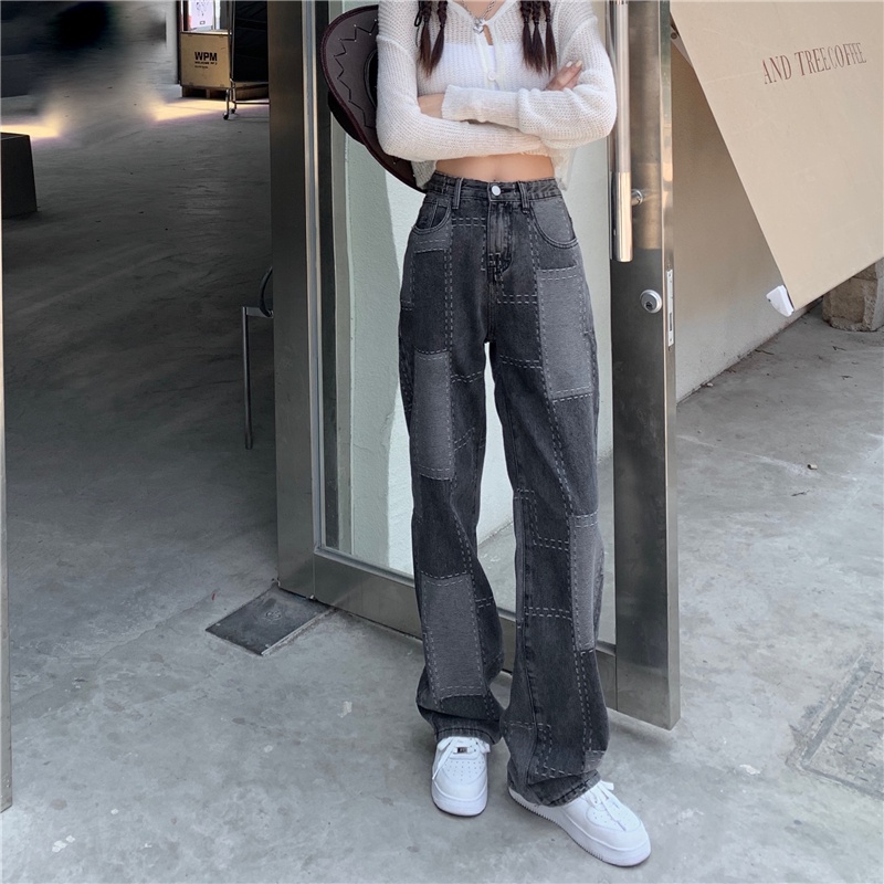 Quần jean XIAOZHAINV lưng cao ống rộng thời trang dành cho nữ