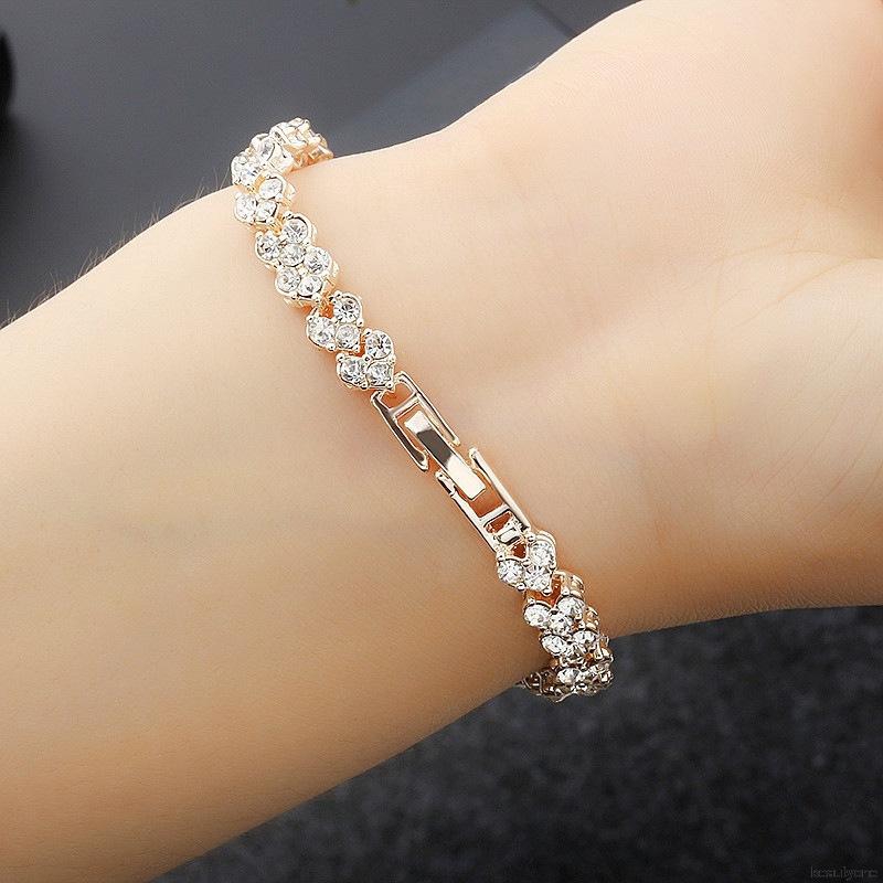 Vòng tay xi mạ bạch kim đính đá zircon phong cách thanh lịch dành cho nữ