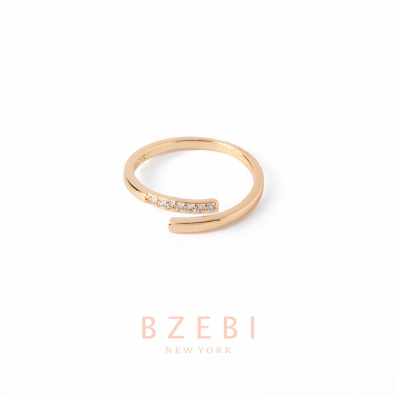 BZEBI Vàng Eternity Nhẫn Kim Cương Zircon Ban Nhạc Có Thể Điều Chỉnh Thiết Kế Tối Giản 27R