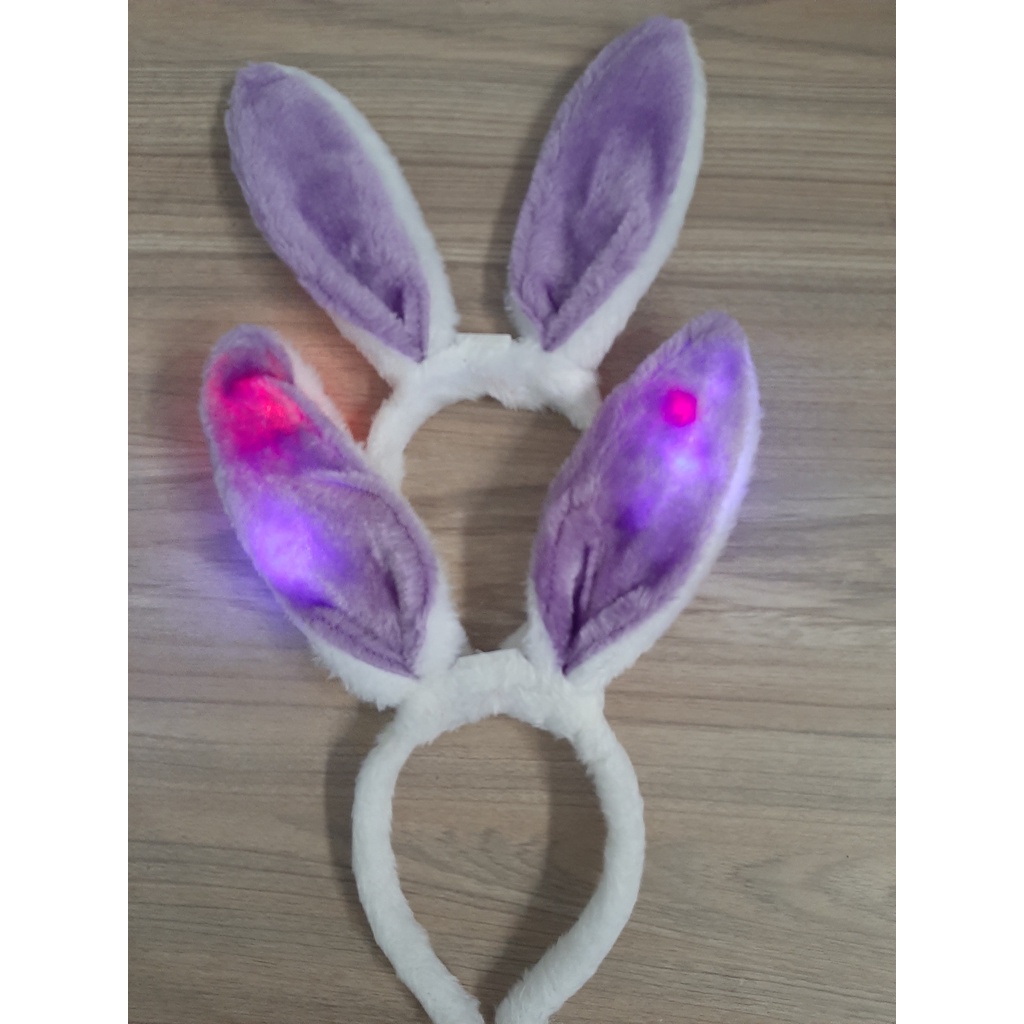 Băng đô tai thỏ bông đèn led, cài đầu tai thỏ bông có led