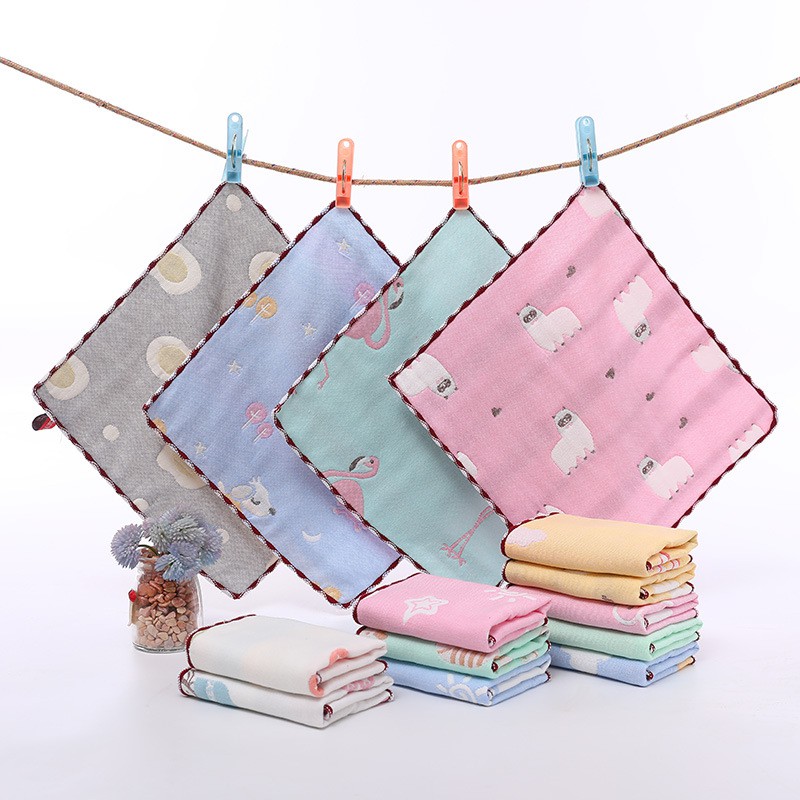 Khăn xô rửa mặt cho bé 6 lớp in hình 2 mặt dày đẹp 100% cotton 30 x 30cm