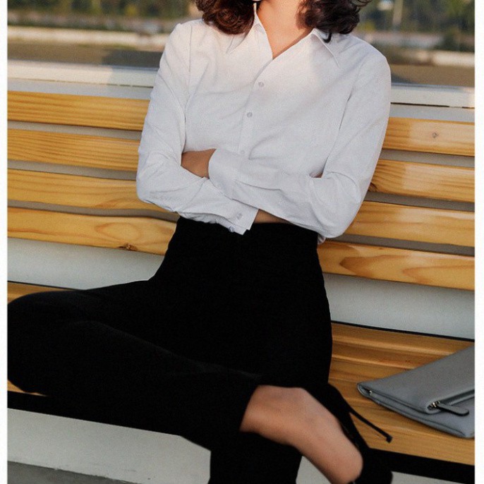 Áo sơ mi nữ form body tay ngắn / tay dài vải kate màu đen / trắng