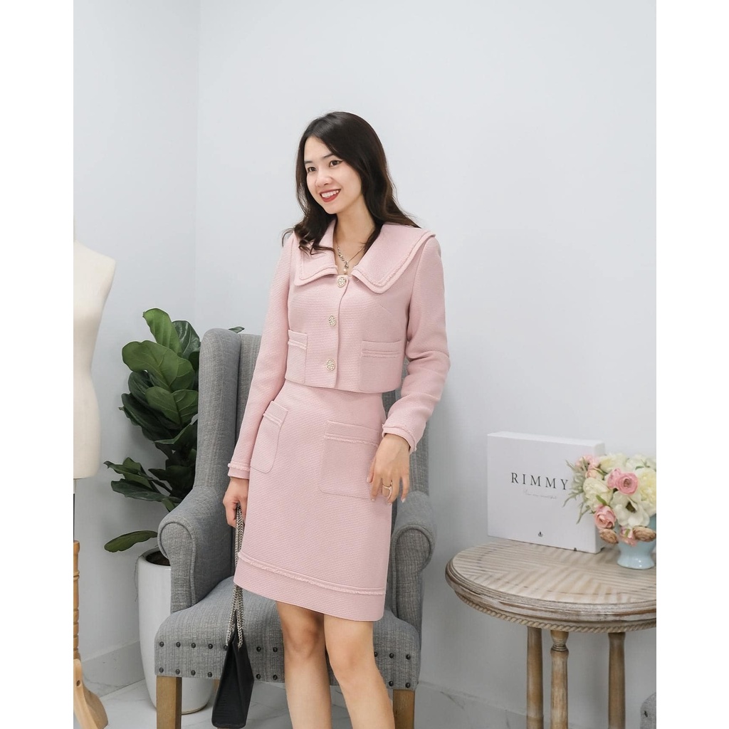 Set dạ tex vest hồng tiểu thư dạ Desy Rimmy