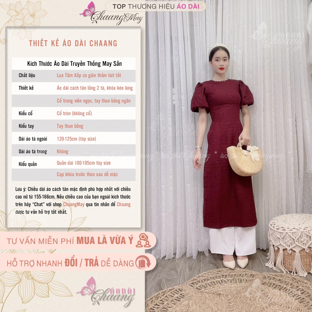 Áo Dài Cách Tân Nữ Sương Mai Thiết Kế Tằm Xốp Tay Chuông Thun Bồng Mặc Dự Tiệc Lễ Tết Đẹp