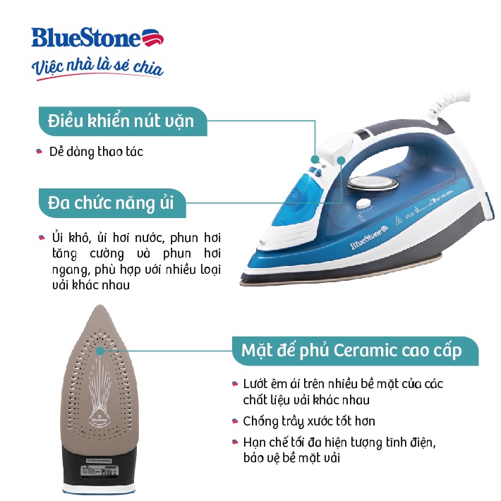 [Mã ELBLUEWL5 giảm 10% đơn 500K] BÀN ỦI HƠI NƯỚC BLUESTONE SIB-3831