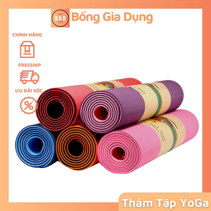 Thảm Tập Yoga Gym Thể Dục Tại Nhà  Chống Trượt 2 Lớp Dày 6mm Chất Liệu Cao Su Non Cao Cấp