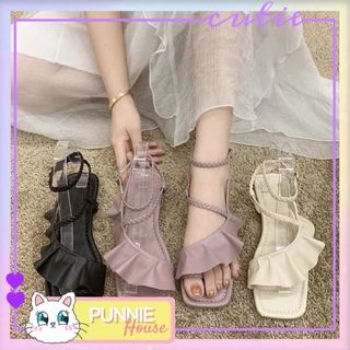 [Sẵn TÍM 38] ✨ GIÀY SANDAL ĐẾ BỆT 🎀[Có Ảnh Thật]🎀 QUẤN DÂY VIỀN BÈO ✨PHONG CÁCH VINTAGE CỰC XINH XẮN DỄ THƯƠNG
