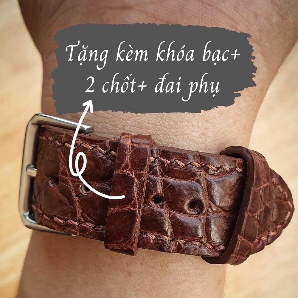 Dây đồng hồ da cá sấu dây da đồng hồ size 18mm 20mm 22mm lót Zermatt nhập khẩu từ Pháp cao cấp handmade Vnstrap P39