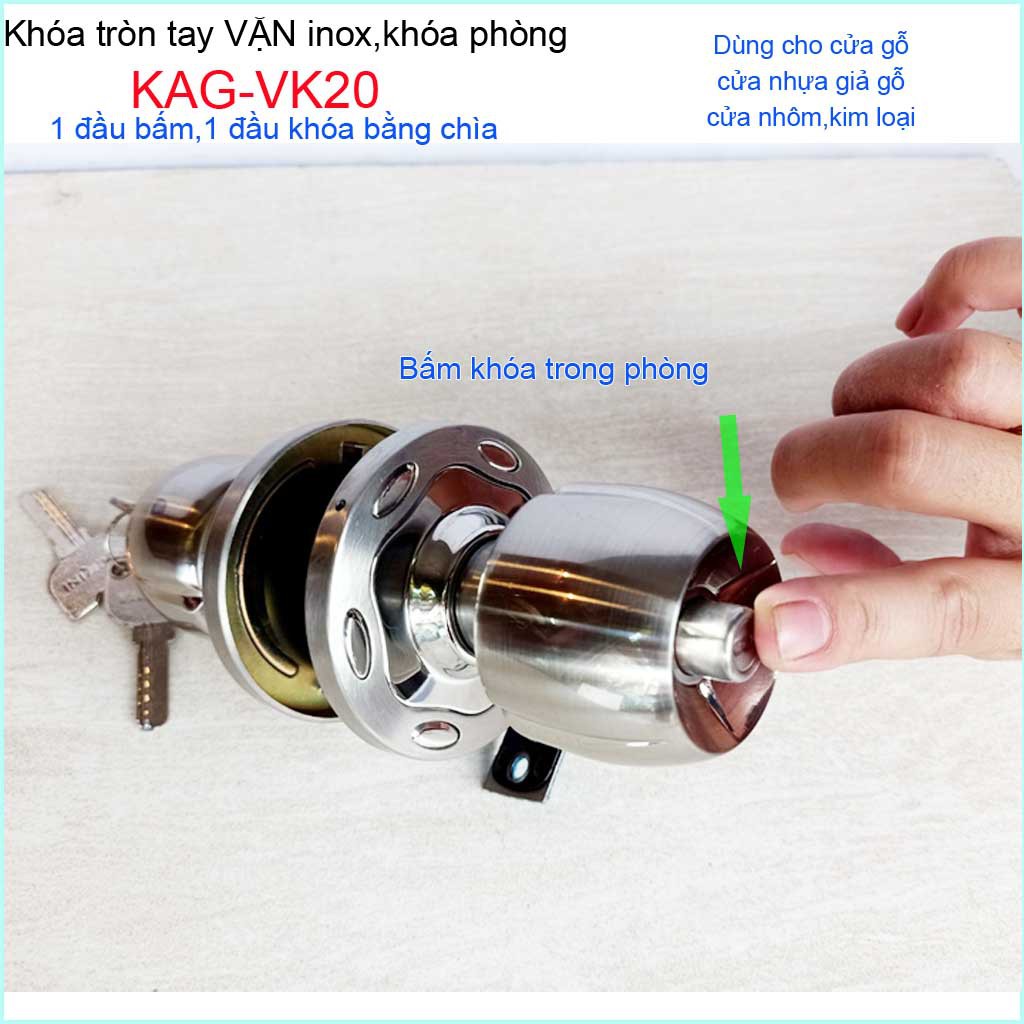 Khóa cửa phòng, khóa tay nắm tròn, khóa phòng ngủ Vickini KAG-VK20