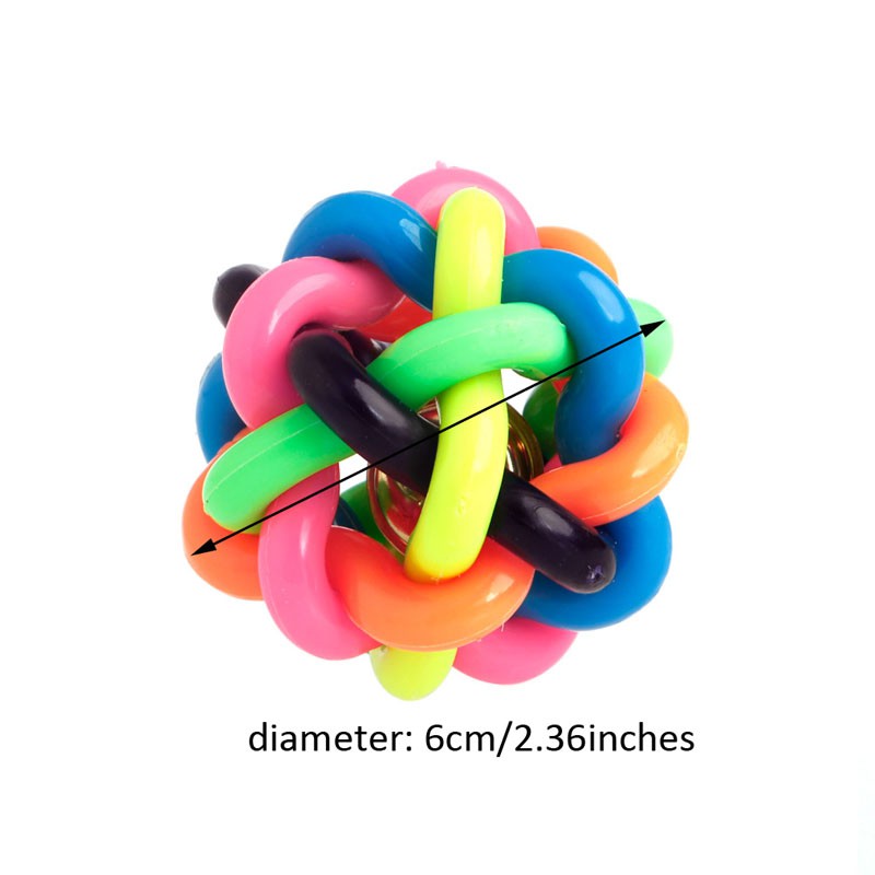Đồ chơi nhai gặm hình bóng dây đan nhiều màu có lục lạc đường kính 6cm dành cho thú cưng