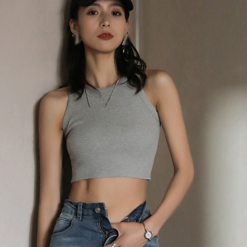 Áo Croptop Dệt Kim Không Tay Dáng Ôm Màu Trơn Thời Trang Cho Nữ