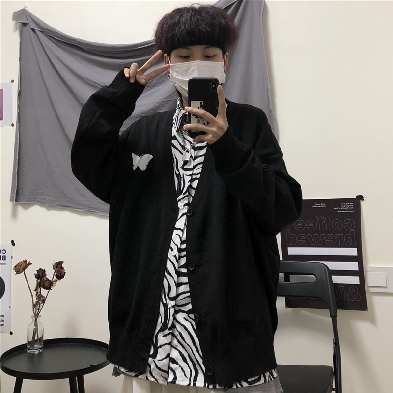 Áo khoác Cardigan cổ chữ v thời trang trẻ trung 222319 Áo khoác dệt kim dáng rộng thêu hình bướm dễ thương | BigBuy360 - bigbuy360.vn