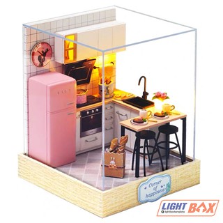 Nhà búp bê Tự làm bằng gỗ [Nhà TASTE OF LIFE có nội thất & đèn led ] Tặng kèm khung MICA + dụng cụ keo