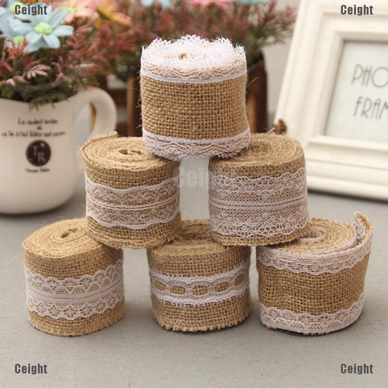 Cuộn Dây Ruy Băng Vải Bố Phối Ren 2M Trang Trí Chai Rượu Tiệc Cưới