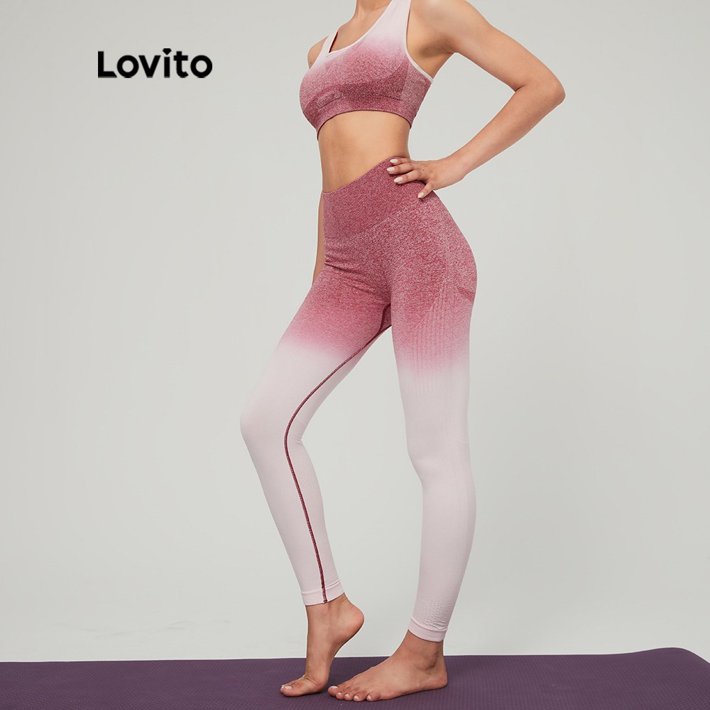 Quần legging Lovito bó sát phong cách thể thao thời trang L03013 (Màu đỏ gradient)