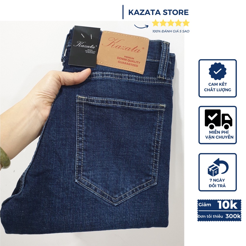 Quần Jean Nam Cao Cấp Xanh Đậm VNXK KAZATA Co Giãn Quần Bò Nam Vải Không Phai