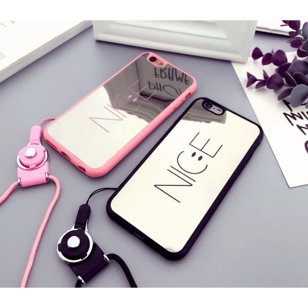 Ốp tráng gương Nice iPhone 5 5s 5SE 6 6s 6 Plus 6s Plus 7 7 Plus 8 Plus X màu đen hồng ( Ốp dẻo không kèm dây ) ML00205