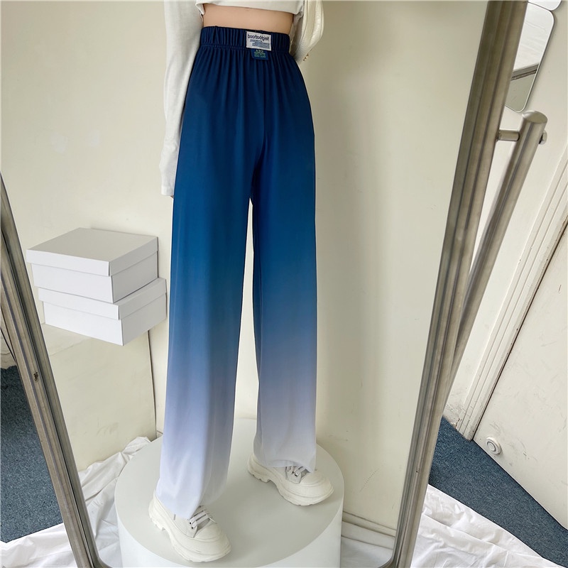 SUXI Quần ống rộng Lưng Cao Màu Gradient Phong Cách Retro Cho Nữ