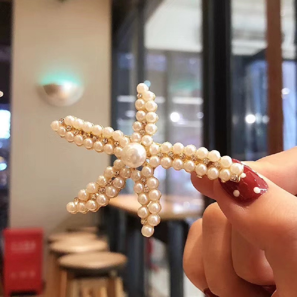 Kẹp tóc hình sao biển đính ngọc trai sang trọng cho nữ