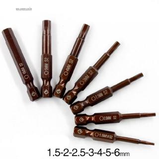 Screwdriver bits workshop supply 7 pcs 50mm parts 1.5-6mm hex s2 alloy steel dark red adapter hrc59-61 h1.5-h6
