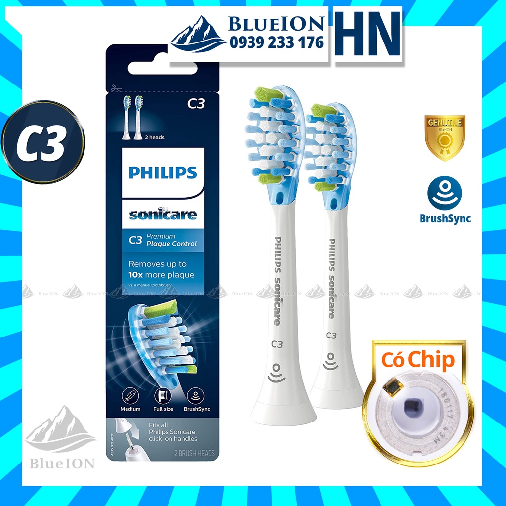 [Hàng Mỹ] Đầu bàn chải điện Philips Sonicare C3 PREMIUM Plaque Control (màu trắng)