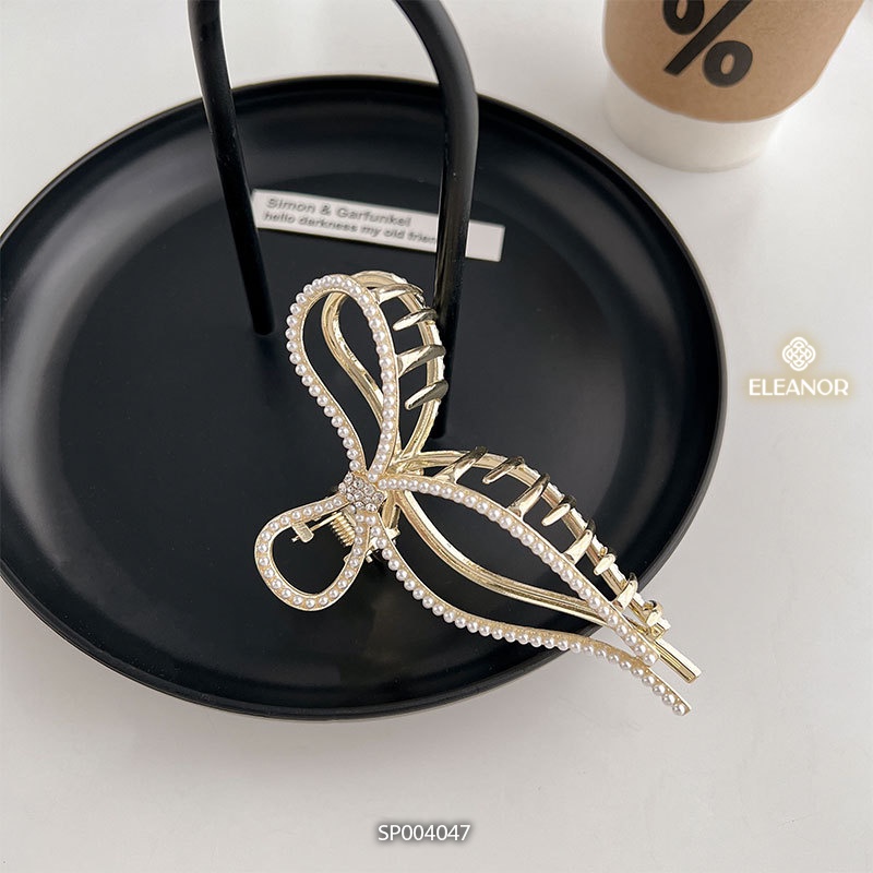 Kẹp tóc nữ càng cua Eleanor Accessories hình nơ đính đá ngọc trai nhân tạo phụ kiện tóc 4047