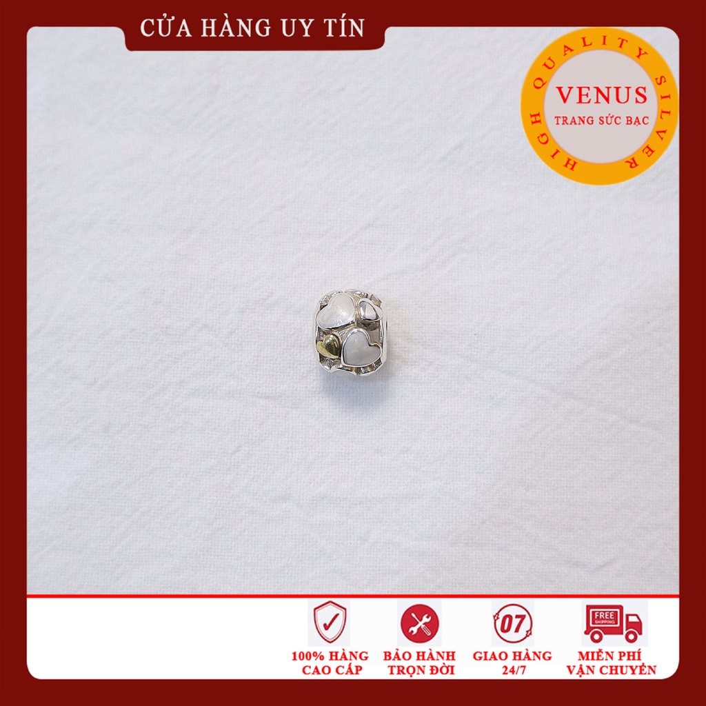 [Charm bạc 925 cao cấp] Charm cầu tim khảm trắng xi vàng- Mã sản phẩm VENUSTXV