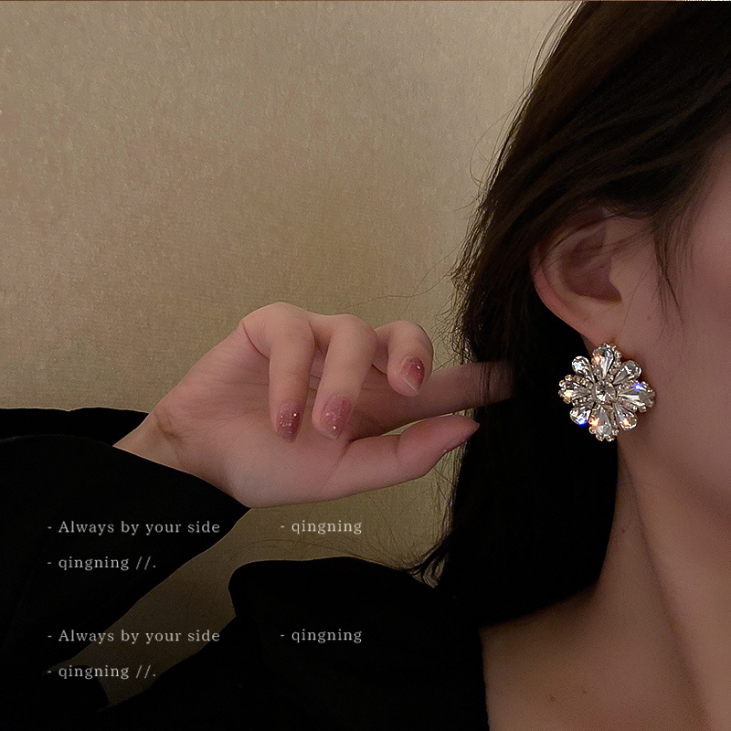 DREJEW Bông Tai Bạc 925 Hình Hoa Đính Đá Đơn Giản Phong Cách Retro Âu Mỹ Thời Trang