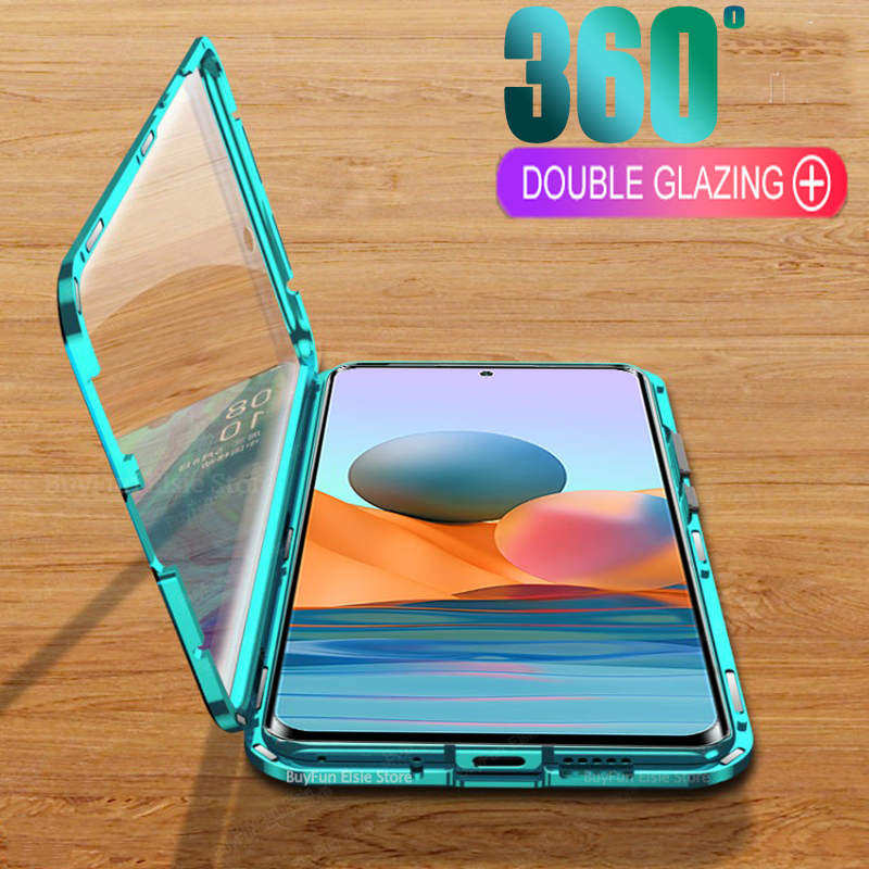 Ốp điện thoại kính hai mặt nam châm bảo vệ toàn diện 360 độ cho Xiaomi Redmi Note 10 10s K40 Pro Poco F3